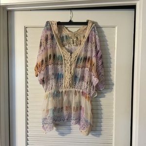 Free People shirt purple lace mid sleeve  small